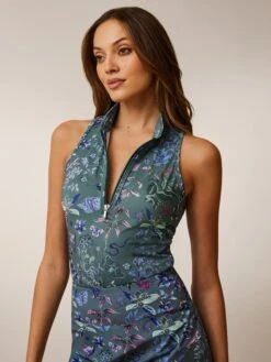 Whimsical World Sleeveless Vesta Mock Neck Top -Greyson Clothiers Shop LSP24K12G 723 1877 FRONT