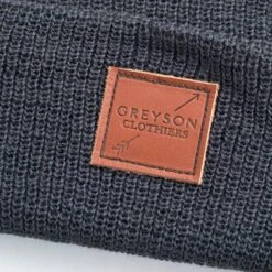Greyson Leather Patch Beanie -Greyson Clothiers Shop LeatherPatchBeanie DarkGreyHeather DETAIL